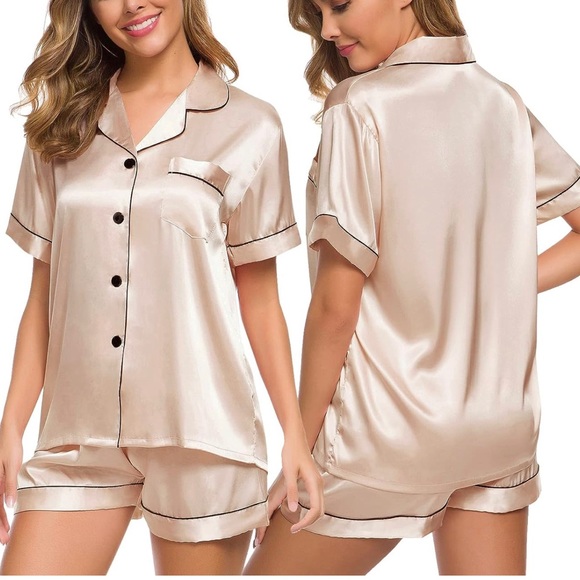 Champagne 2pc silk pajama set 🥂 - Picture 1 of 8